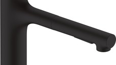 Baterie bucatarie Hansgrohe Zesis M33 160  dus extractibil cu 2 tipuri de  jet  negru mat
