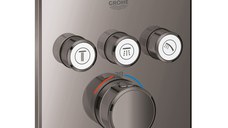 Baterie cada - dus termostatata Grohe Grohtherm SmartControl cu 3 functii  montaj incastrat  necesita corp ingropat  hard graphite