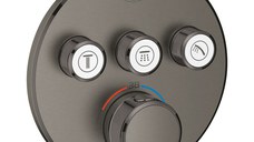 Baterie cada - dus termostatata Grohe Grohtherm SmartControl Round cu 3 functii  montaj incastrat  necesita corp ingropat  brushed hard graphite