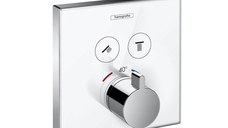 Baterie cada - dus termostatata Hansgrohe ShowerSelect Glass cu montaj incastrat  necesita corp ingropat  alb-crom