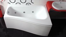 Cada baie asimetrica Belform Senso 150x100x70cm  acril  complet echipata cu picioare  panouri si sifon  orientare stanga