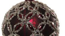 Decoratiune brad Deko Senso Circle glob 8cm sticla rosu burgund cu detalii argintii