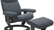 Fotoliu recliner cu taburet Stressless Consul Classic M cadru Grey tapiterie piele Batik Atlantic Blue