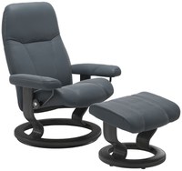 Fotoliu recliner cu taburet Stressless Consul Classic M cadru Grey tapiterie piele Batik Atlantic Blue - 1