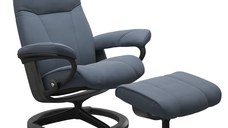 Fotoliu recliner cu taburet Stressless Consul Signature M cadru Black-Grey  tapiterie piele Paloma Sparrow Blue