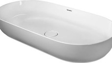 Lavoar tip bol Duravit Luv 80x40cm  fara orificiu baterie  fara preaplin  montare pe blat  include capac ceramic  alb lucios interior/gri satin mat exterior