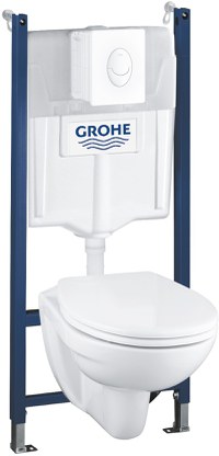 Set complet Grohe Solido Compact 4-in-1 cu vas wc Bau Ceramic  capac inchidere lenta  rezervor incastrat cu cadru si clapeta Skate Air alb - 1