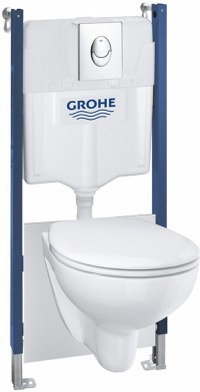 Set complet Grohe Solido Compact 4in1  cu vas wc suspendat Bau Ceramic cu capac inchidere lenta  rezervor incastrat cu cadru si clapeta Start crom - 1