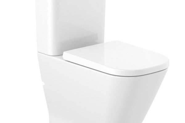 Set vas WC pe pardoseala Roca The Gap Rimless Back-to-wall cu rezervor alimentare laterala si capac inchidere lenta