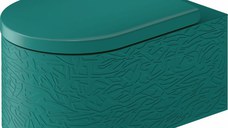 Set vas wc suspendat Duravit Millio DuroCast  interior ceramic alb cu HygieneGlaze  Surface Pattern  si capac cu inchidere lenta  turcoaz