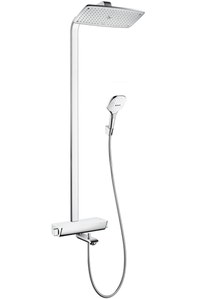 Showerpipe Hansgrohe Raindance Select E 360 cu baterie cada Ecostat Select  finisaj alb/crom - 1