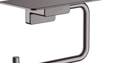 Suport hartie igienica cu raft Hansgrohe AddStoris  negru periat