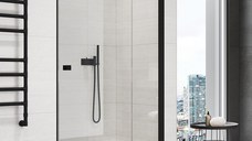 Usa de dus batanta cu segment fix Ronal (SanSwiss) Annea AN13D 120cm  orientare dreapta  sticla AquaPerle 6mm  profil negru mat