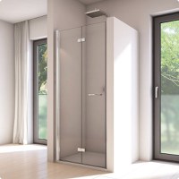 Usa de dus pliabila Ronal (SanSwiss) Solino SOLF1G 80cm  orientare stanga  sticla AquaPerle 6mm  profil argintiu - 1
