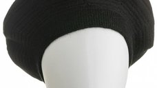 Bereta neagra din lana cu model tricotat si cercuri concentrice