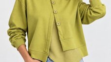 Bluza dama asimetrica verde olive cu nasturi decorativi