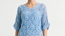 Bluza de vara bleu cu broderie din bumbac si maieu detasabil