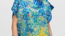 Bluza de vara poncho din matase cu imprimeu artistic