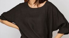 Bluza din in gri inchis masura mare cu nod pe talie