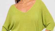 Bluza tricotata fin cu maneca fluture 3/4, verde deschis