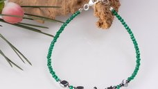 Bratara argint subtire verde-auriu din cubic zirconia si hematit
