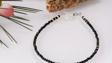 Bratara din argint cu cubic zirconia negru si detalii din hematit auriu