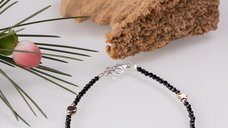 Bratara fina din argint cu zirconiu cubic negru si hematit auriu