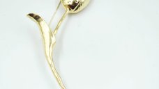 Brosa statement lalea in forma stilizata din metal auriu