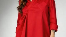 Camasa premium dama rosie asimetrica cu drapaj elegant si croi lejer