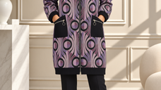 Cardigan Oversize Urban-Chic cu Motive Jacquard in Nuante de Mov