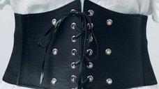 Centura corset din piele ecologica cu siret si capse argintii