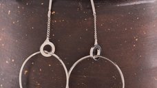 Cercei argintii din metal cu lant si cerc oversized