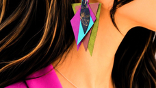 Cercei multicolori handmade din piele naturala ,cu forme geometrice suprapuse
