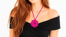 Colier din piele naturala fuchsia cu trandafir realizat manual