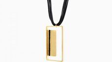 Colier Oriel cu Pandantiv Rectangular si Cristale Negre, Placat cu Aur de 24k
