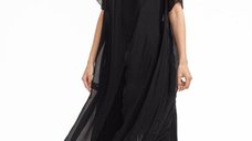 Compleu elegant cu pantaloni drepti si bluza din matase si vascoza, negru
