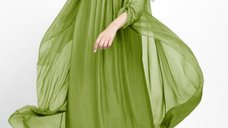 Compleu elegant cu rochie si blazer din matase si vascoza, nuanta verde oliv