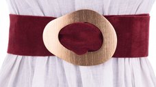 Curea bordo din piele intoarsa naturala, latime 8 cm, catarama aurie unica