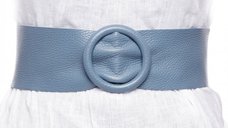 Curea din piele naturala albastru jeans, latime 7 cm, catarama rotunda