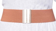 Curea elastica camel de 6 cm cu catarama aurie