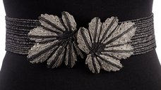 Curea elastica neagra de 5,5 cm cu catarama in forma de frunza