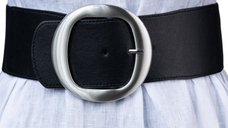 Curea elastica neagra de 7.5 cm cu catarama metalica rotunda