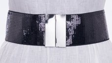 Curea lata elastica neagra de 7.5 cm cu paiete negre