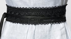 Curea neagra lata de 10 cm din piele ecologica cu broderie textila