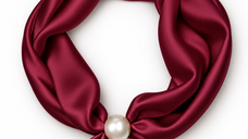 Esarfa colier bordo din satin cu perla decorativa si sistem de inchidere magnetic