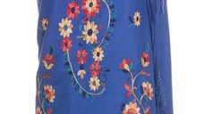 Esarfa din cashmere cu design floral pe fundal albastru