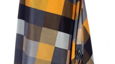 Esarfa din cashmere cu design in patrate galben mustar si gri