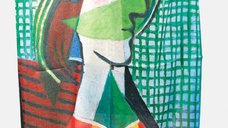 Esarfa din cashmere cu fir de lurex, imprimeu inspirat de Picasso, reversibila