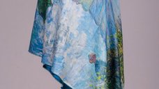 Esarfa din cashmere cu imprimeu dublu inspirat de Fata cu umbrela de Claude Monet