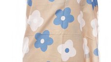 Esarfa din casmir cu imprimeu floral crem si albastru pe fond capucino